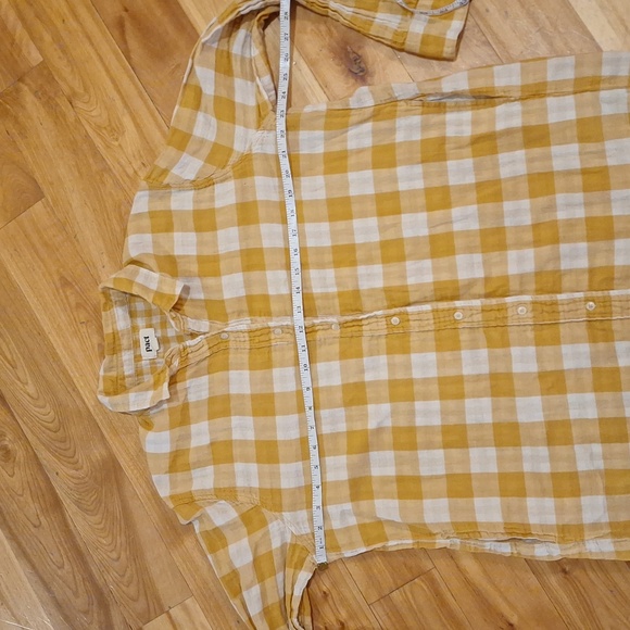 PACT Mustard Yellow Gingham Coastal Double Gauze Oversized Button Up Tunic ML - Picture 12 of 13